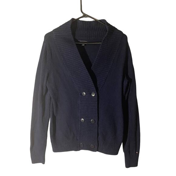Tommy Hilfiger Blue Preppy Button Front Knit Sweater Cardigan Women SZ M - Picture 1 of 9